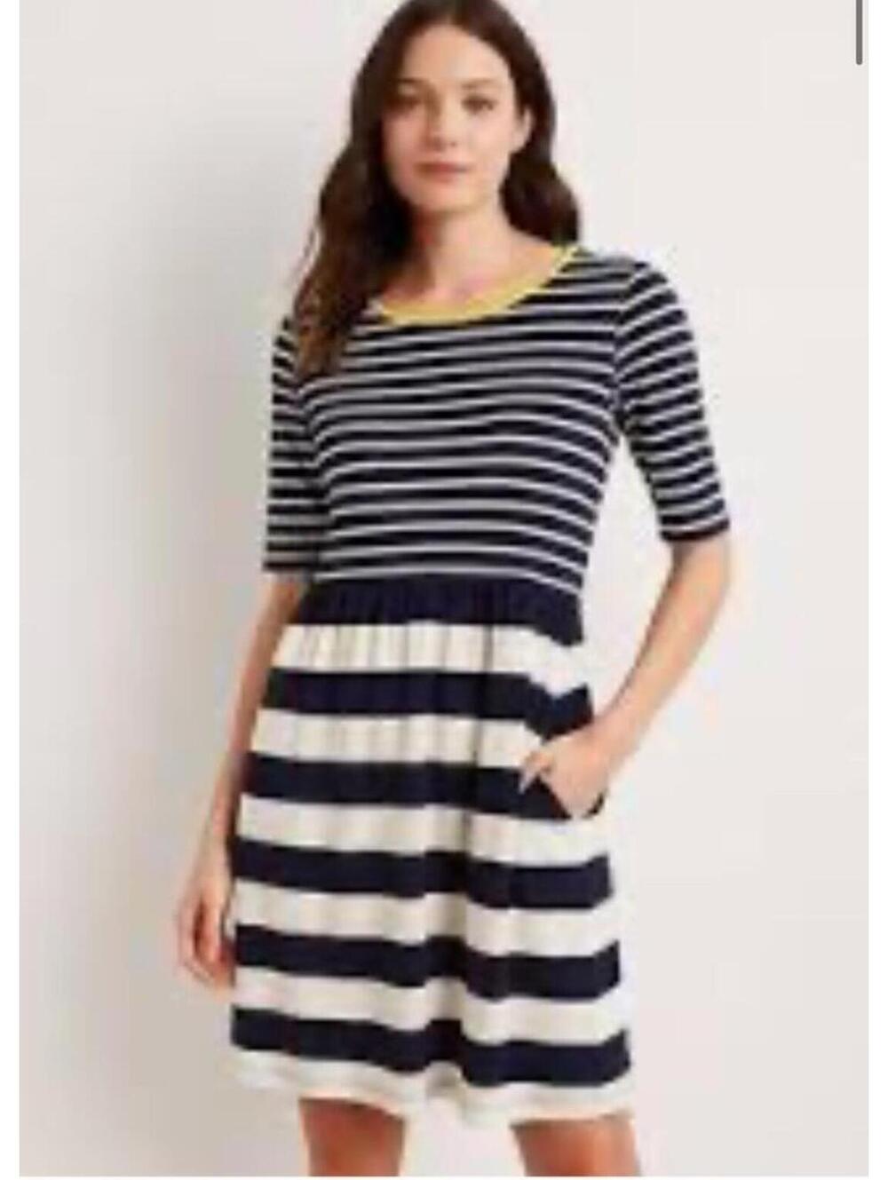 NWT Anthropologie Saturday Sunday 3/4 Sleeve Navy/White Nautical Striped dress M